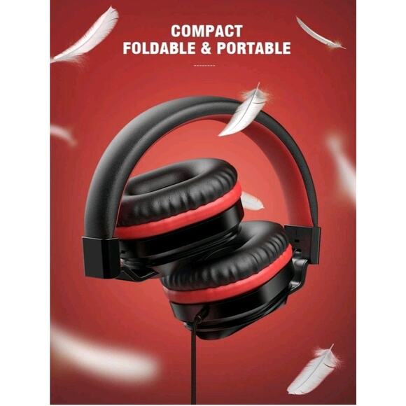 PeohZarr On-Ear Headphones with Microphone, Lightweight Folding Stereo Bass Red - Picture 3 of 10